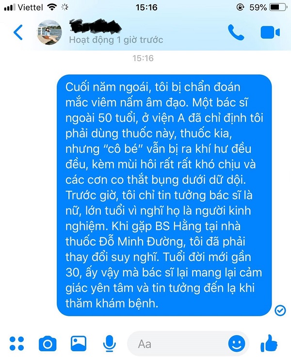 Chia sẻ của Vũ Thu Hương gửi về Fanpage của nhà thuốc Đỗ Minh Đường